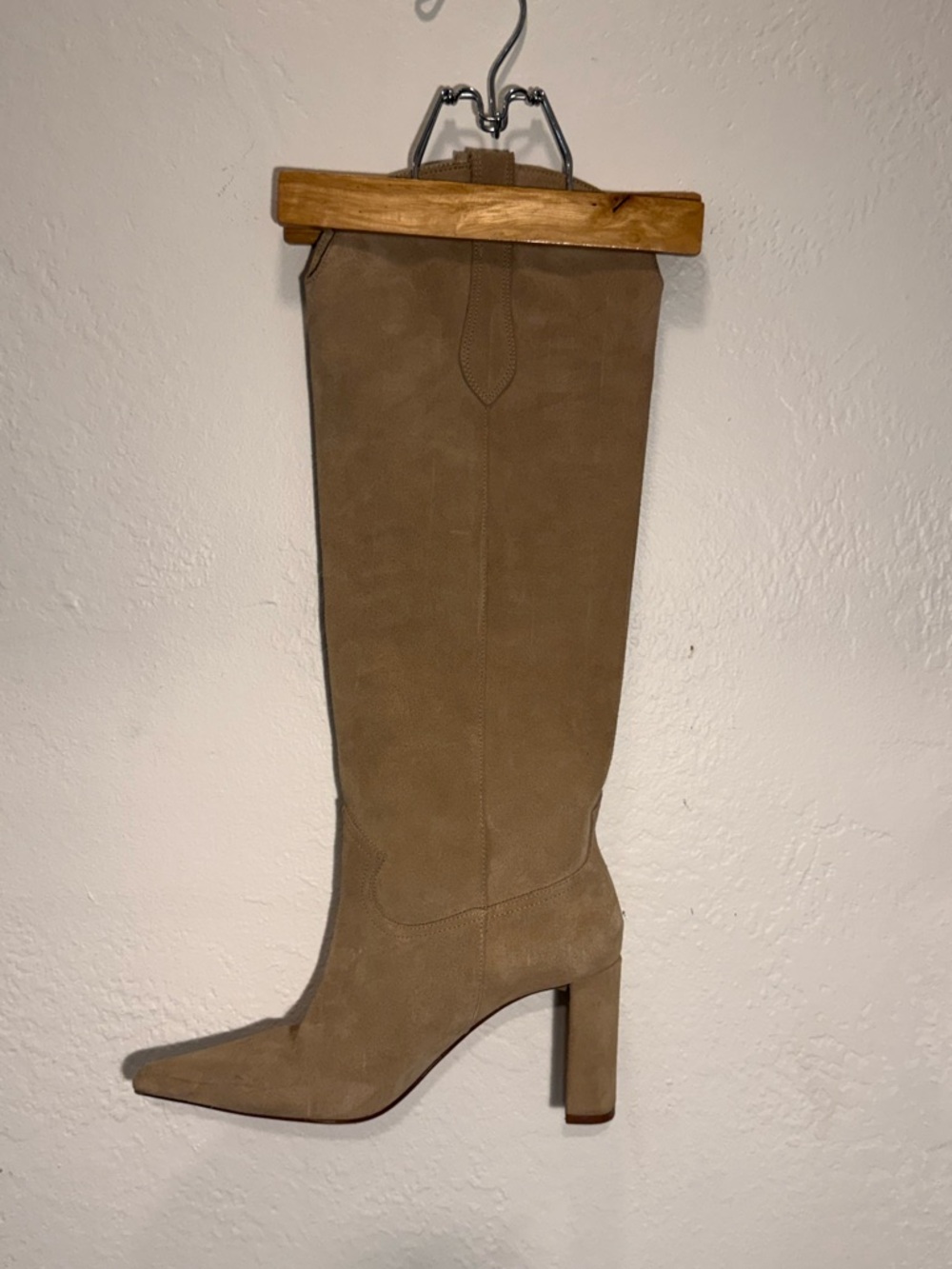 ZARA Tan Split Suede Block Heel Western Boots - Size 40
